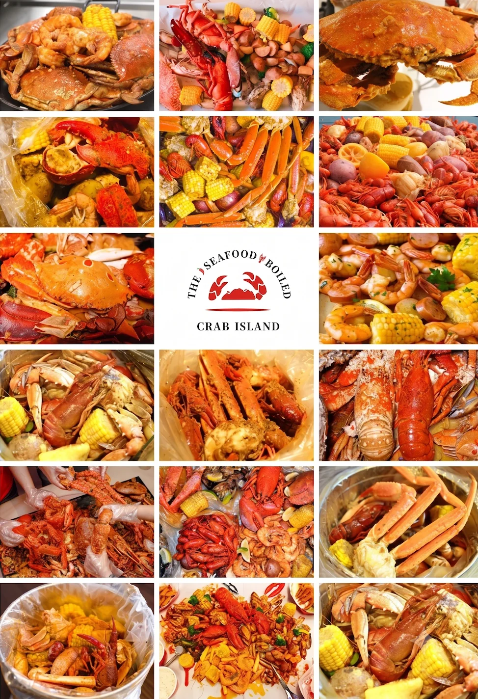 Seafood boil featuring crab, crawfish, and sausage