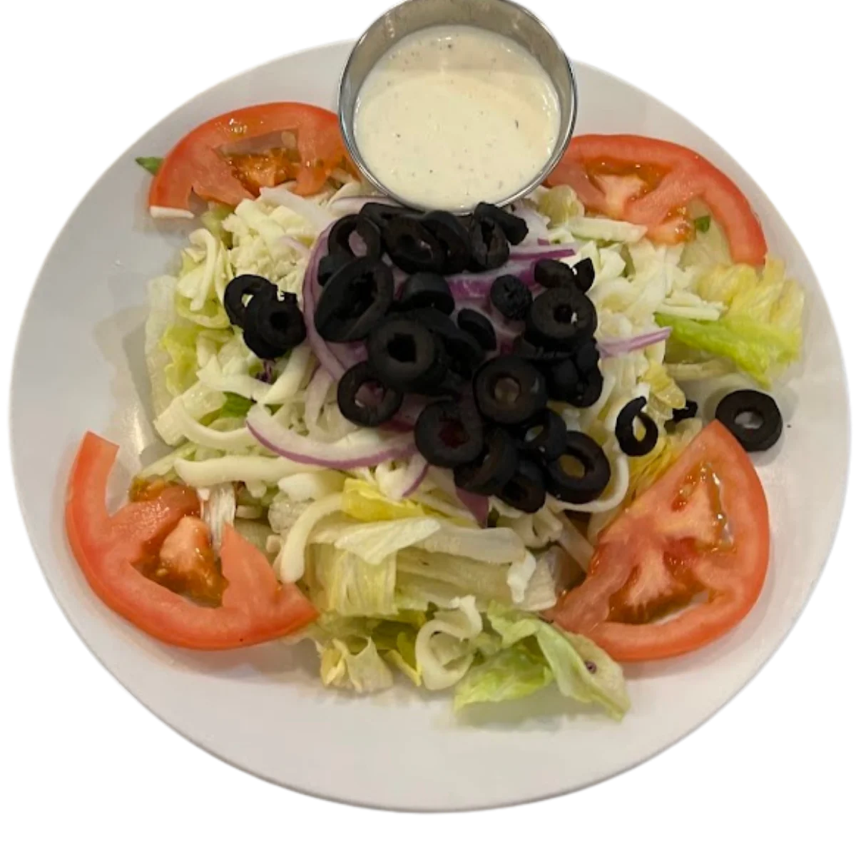 Fresh house salad with mixed greens and colorful vegetables