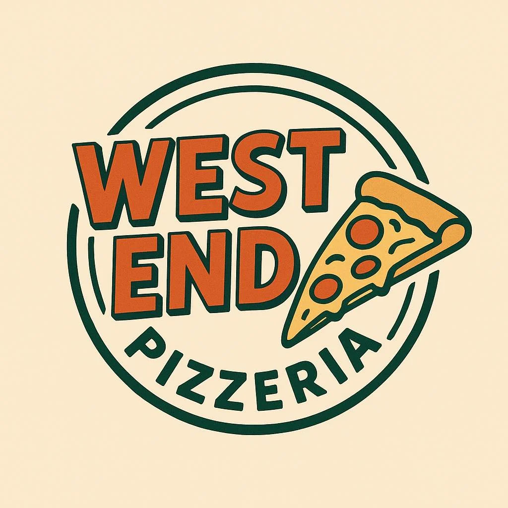 A logo featuring the words 'WEST END' in bold letters above a slice of pizza, with the word 'PIZZERIA' below.