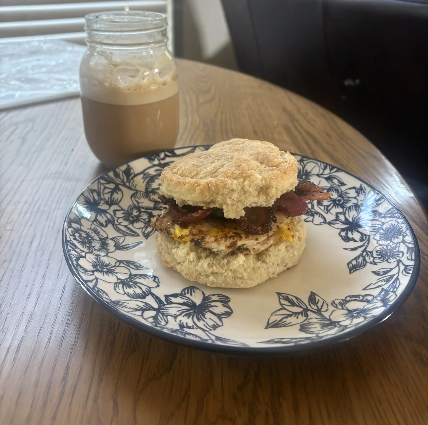 Southern breakfast biscuit sandwich with bacon and egg