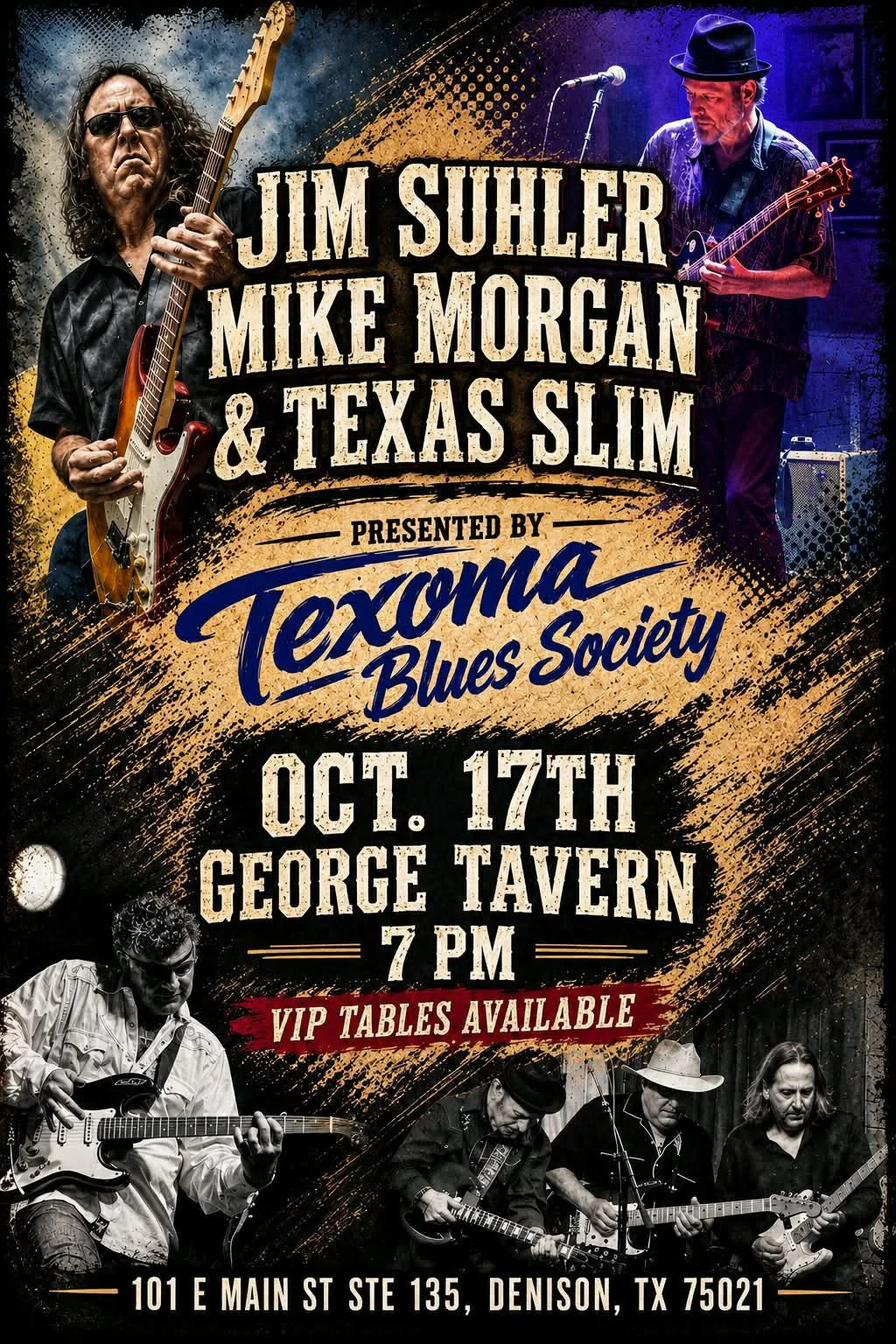 Live blues music event at George Tavern featuring multiple guitarists