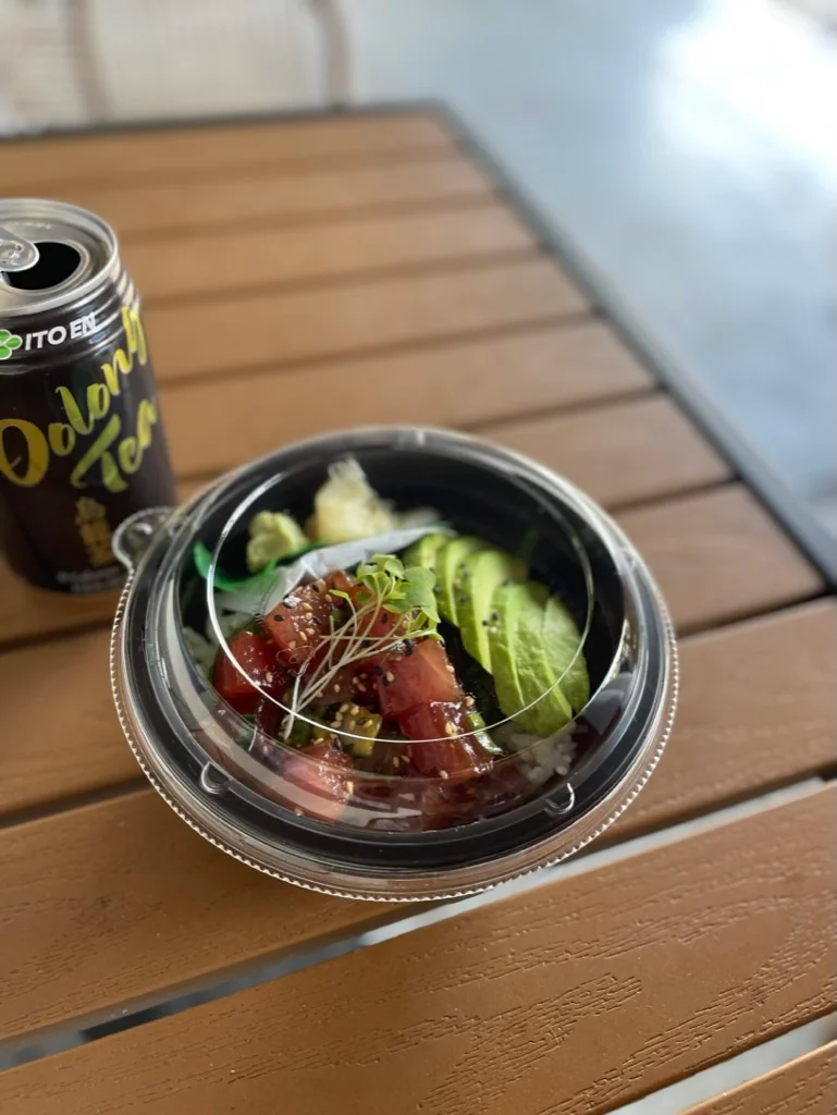 Hawaiian poke bowl with fresh fish and avocado