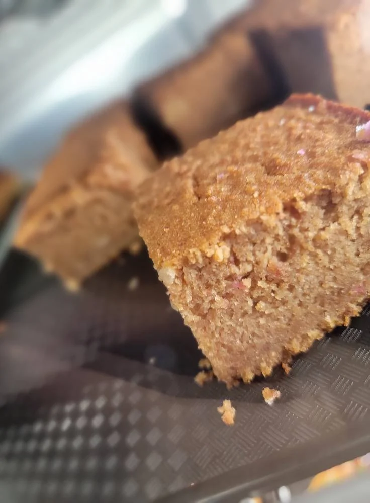 Moist and fluffy Persian saffron cake slices on a serving tray