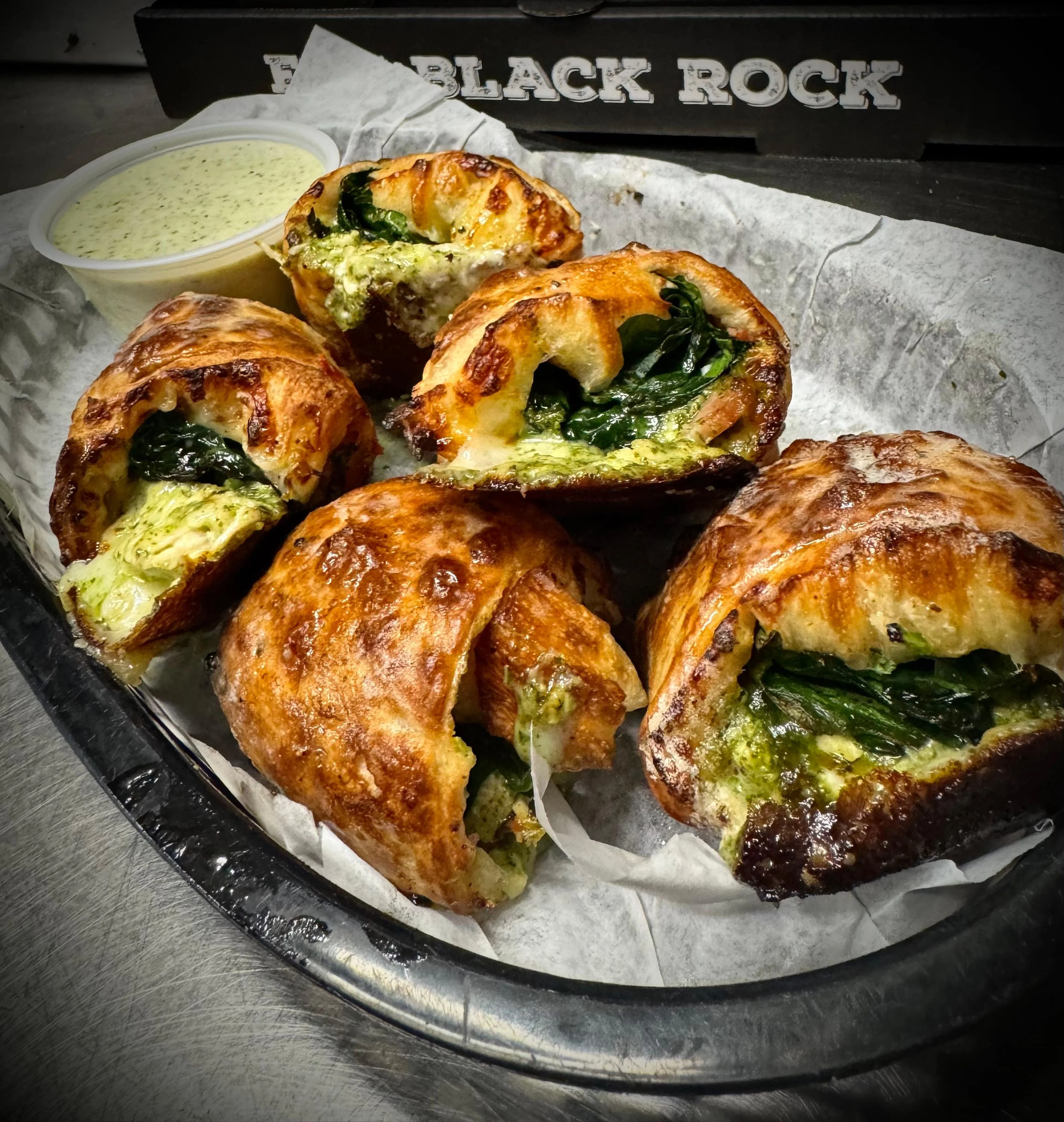 Savory spinach and cheese pastries from a bakery