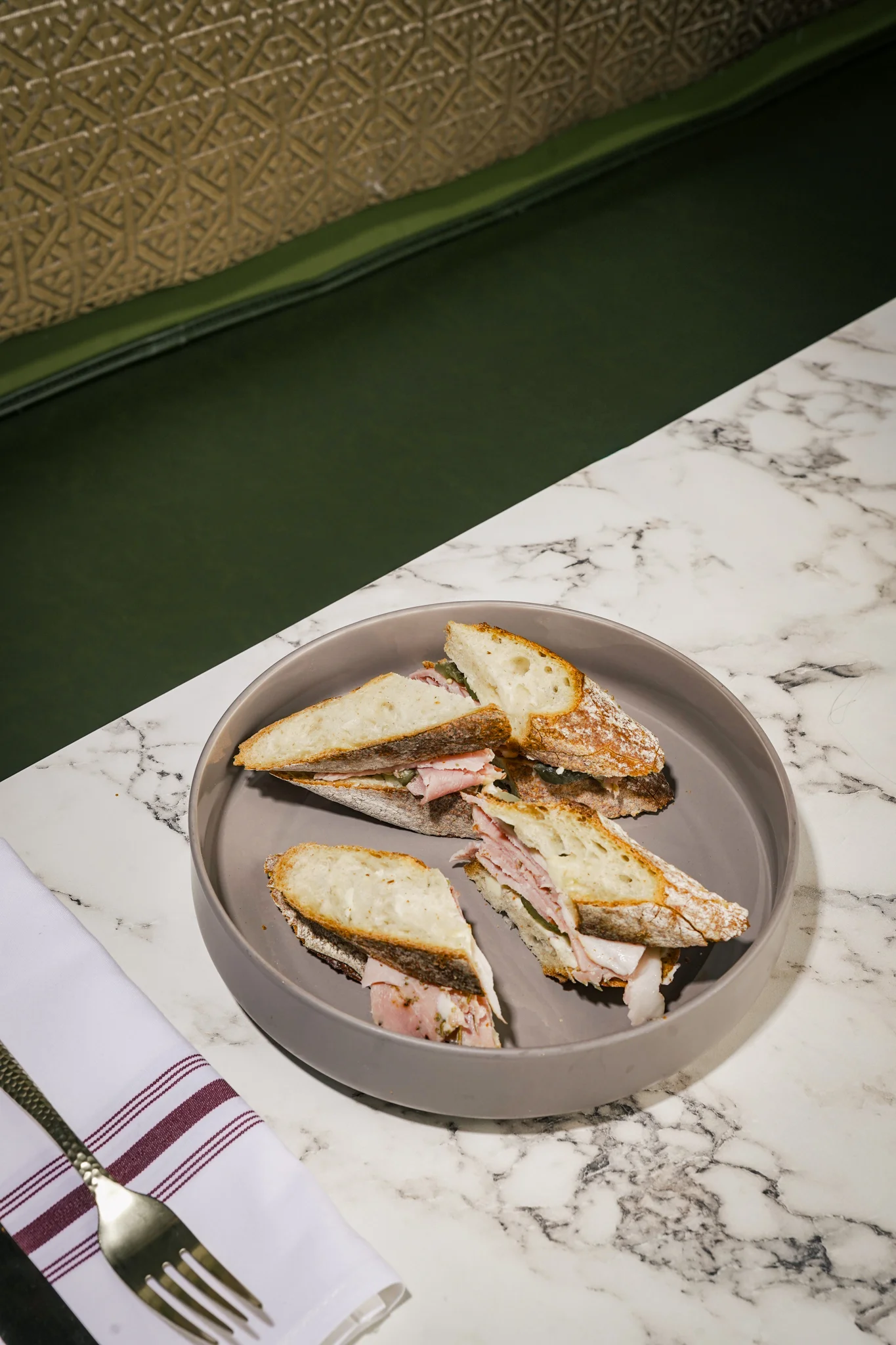 Classic ham sandwich on rustic bread