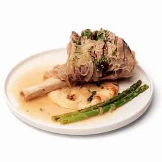 Braised lamb shank with vegetables
