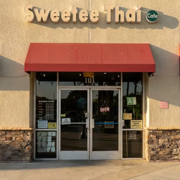 Exterior view of Swetee Thai Cafe with open sign