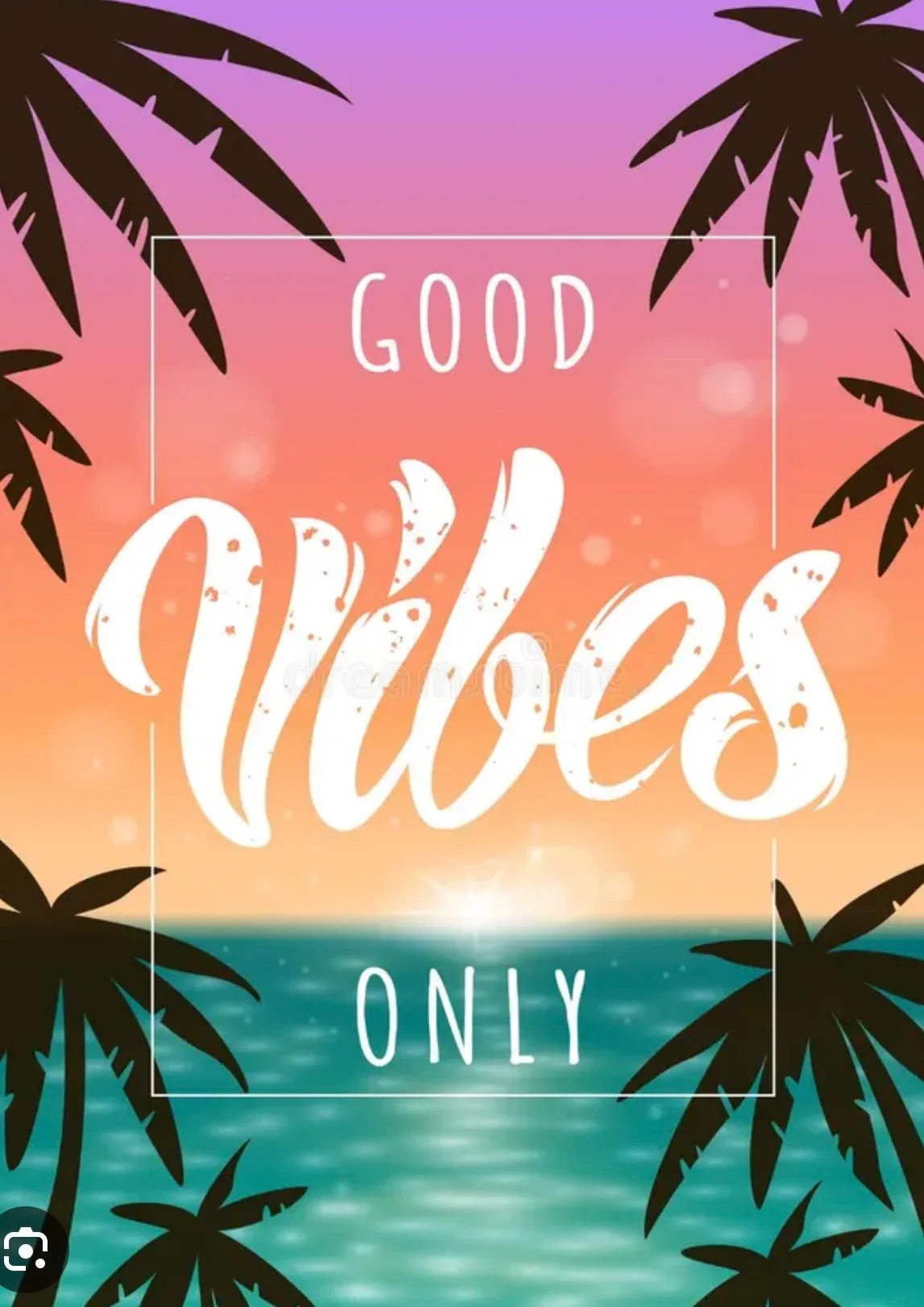 Inspirational beach sunset with palm trees and positive vibes