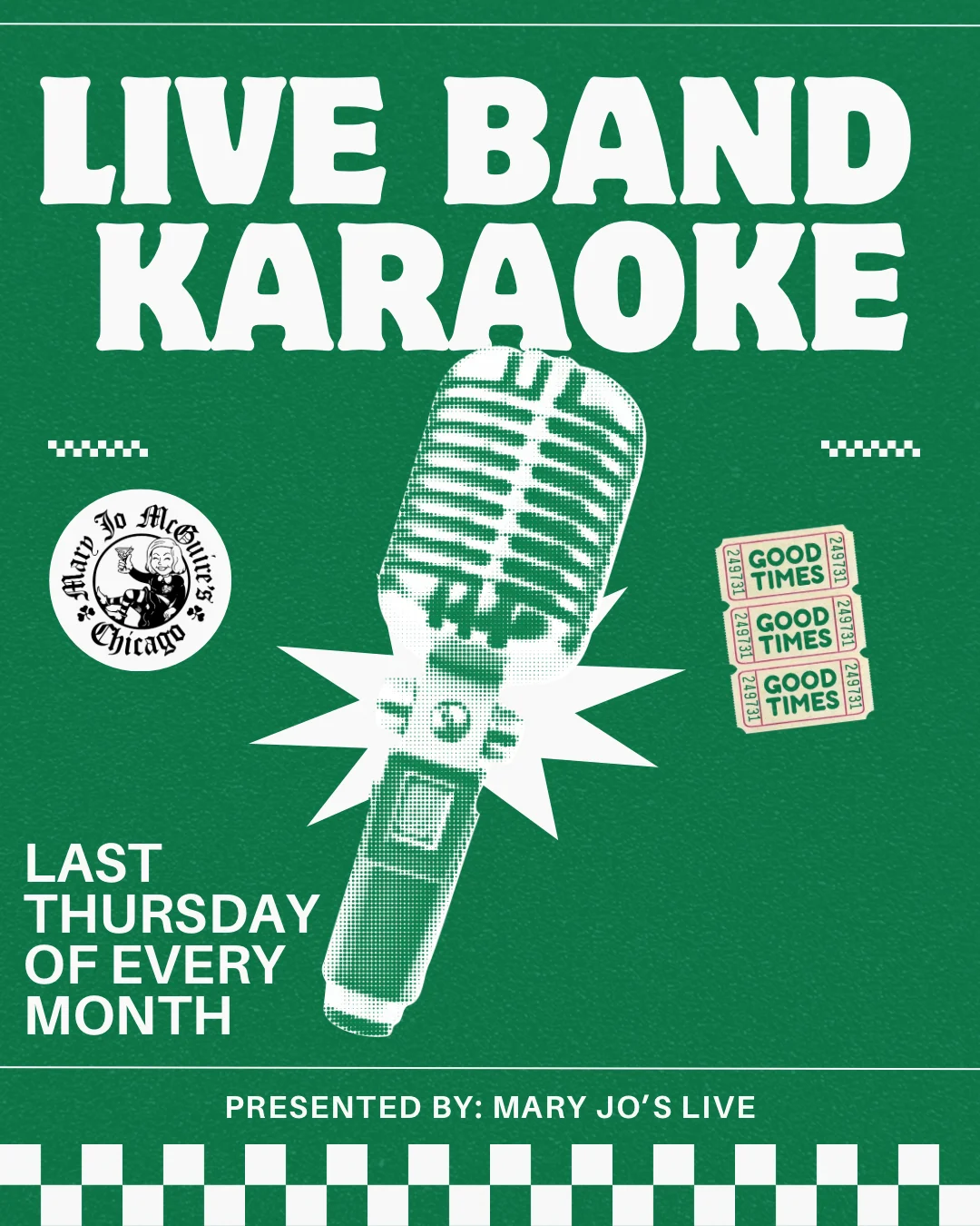 Promotional poster for live band karaoke event at Mary Jo's Chicago.