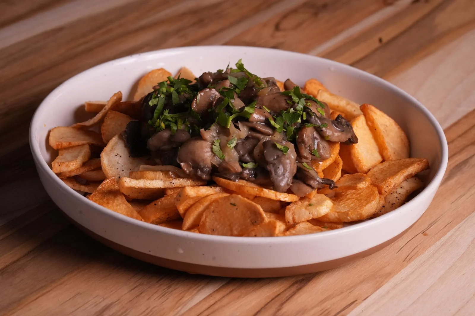 Sautéed potatoes and mushrooms - Traditional Uzbek appetizer at Samarkand Nights Brooklyn