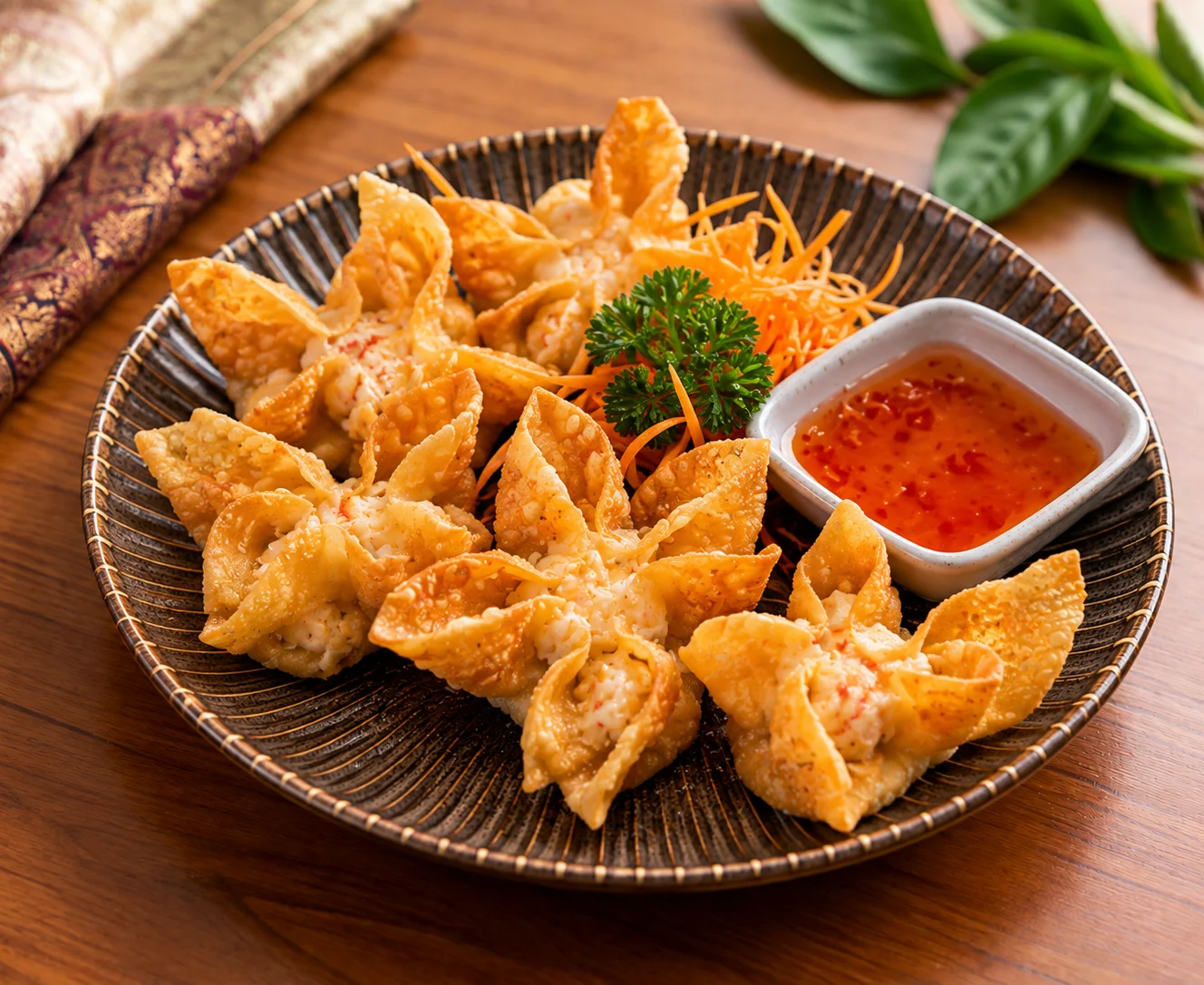 Crispy Thai crab rangoon with sweet chili dipping sauce