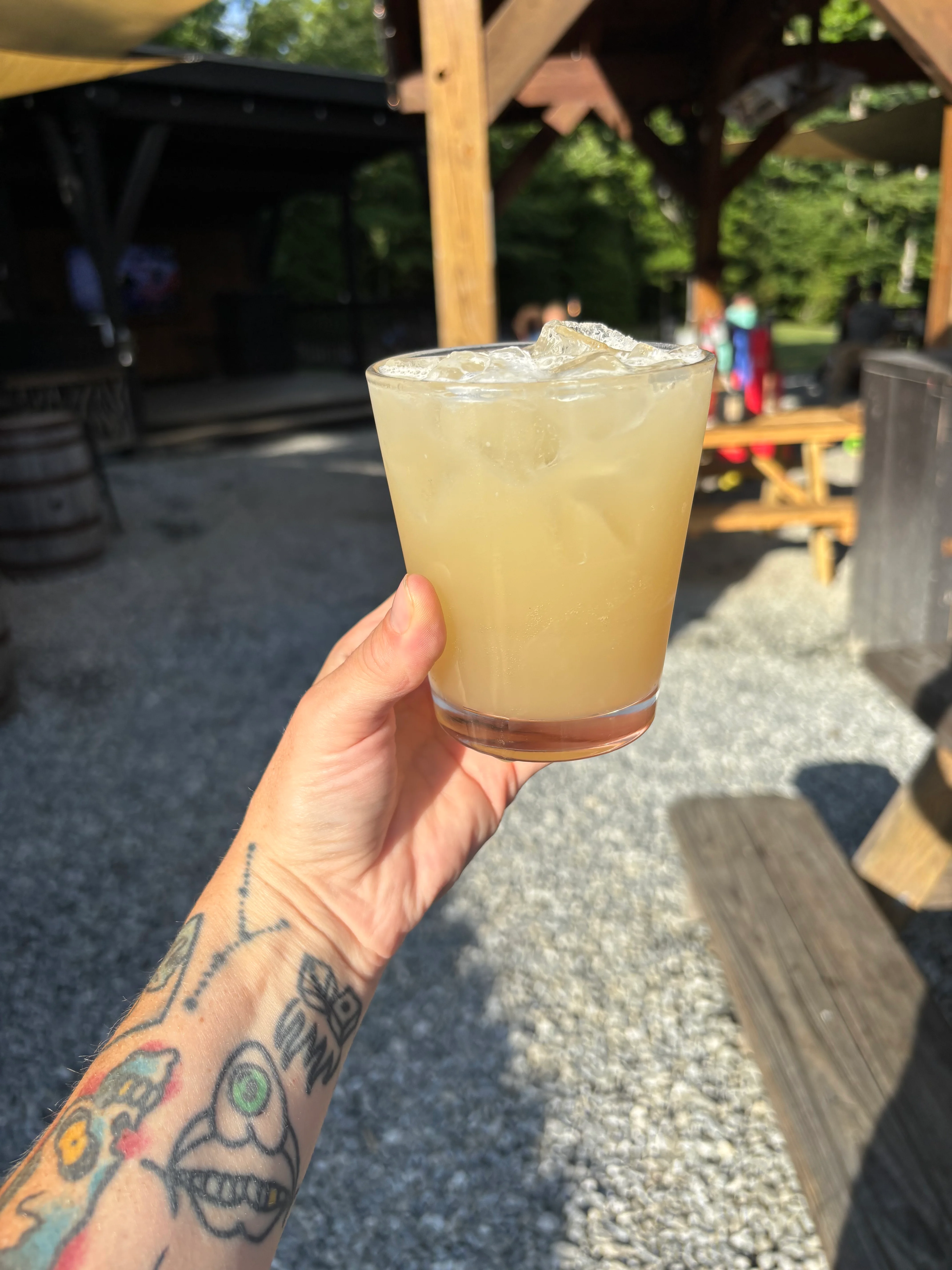 Refreshing cocktail served outdoors in a casual setting
