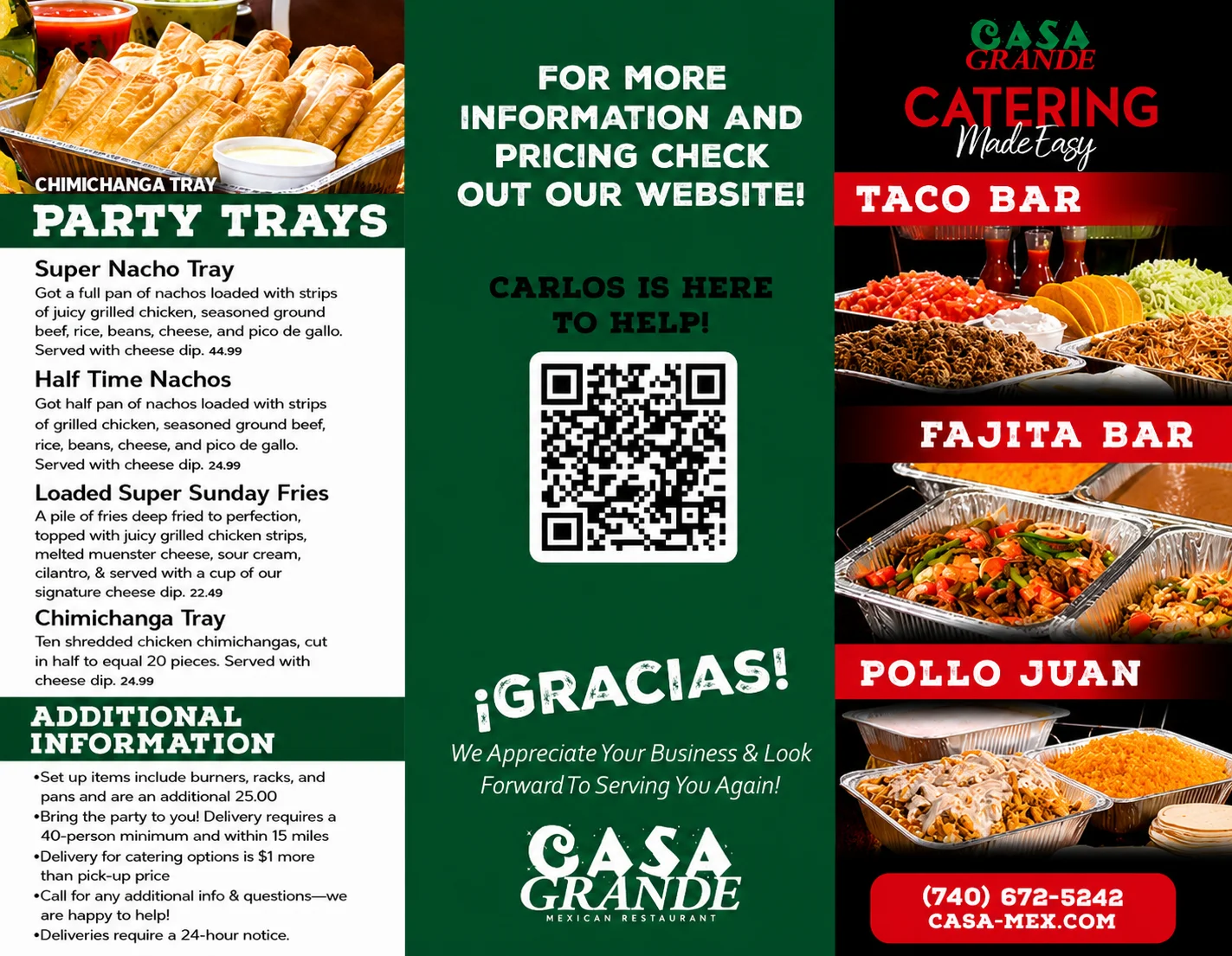 Mexican party trays featuring nachos and chimichangas