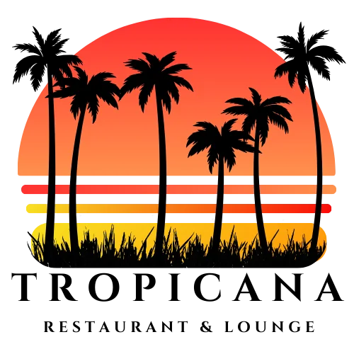 Stylized sunset with palm trees and grass silhouette