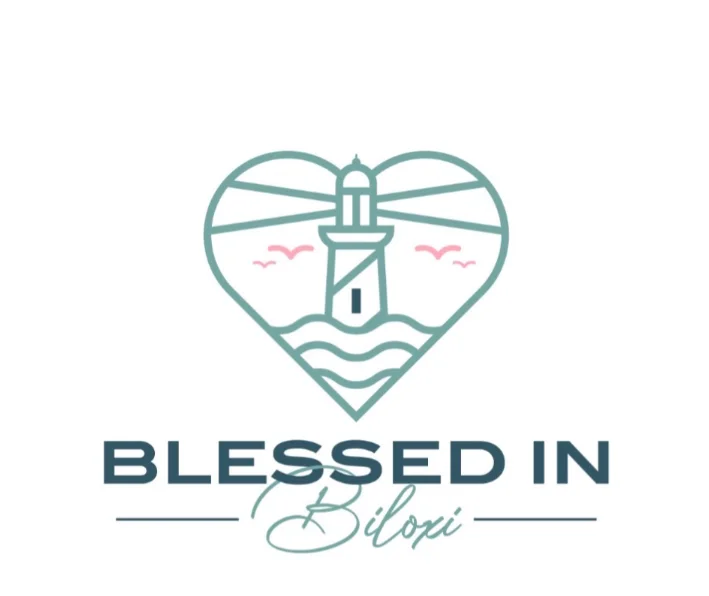 Logo design for Blessed in Biloxi featuring a lighthouse and heart motif