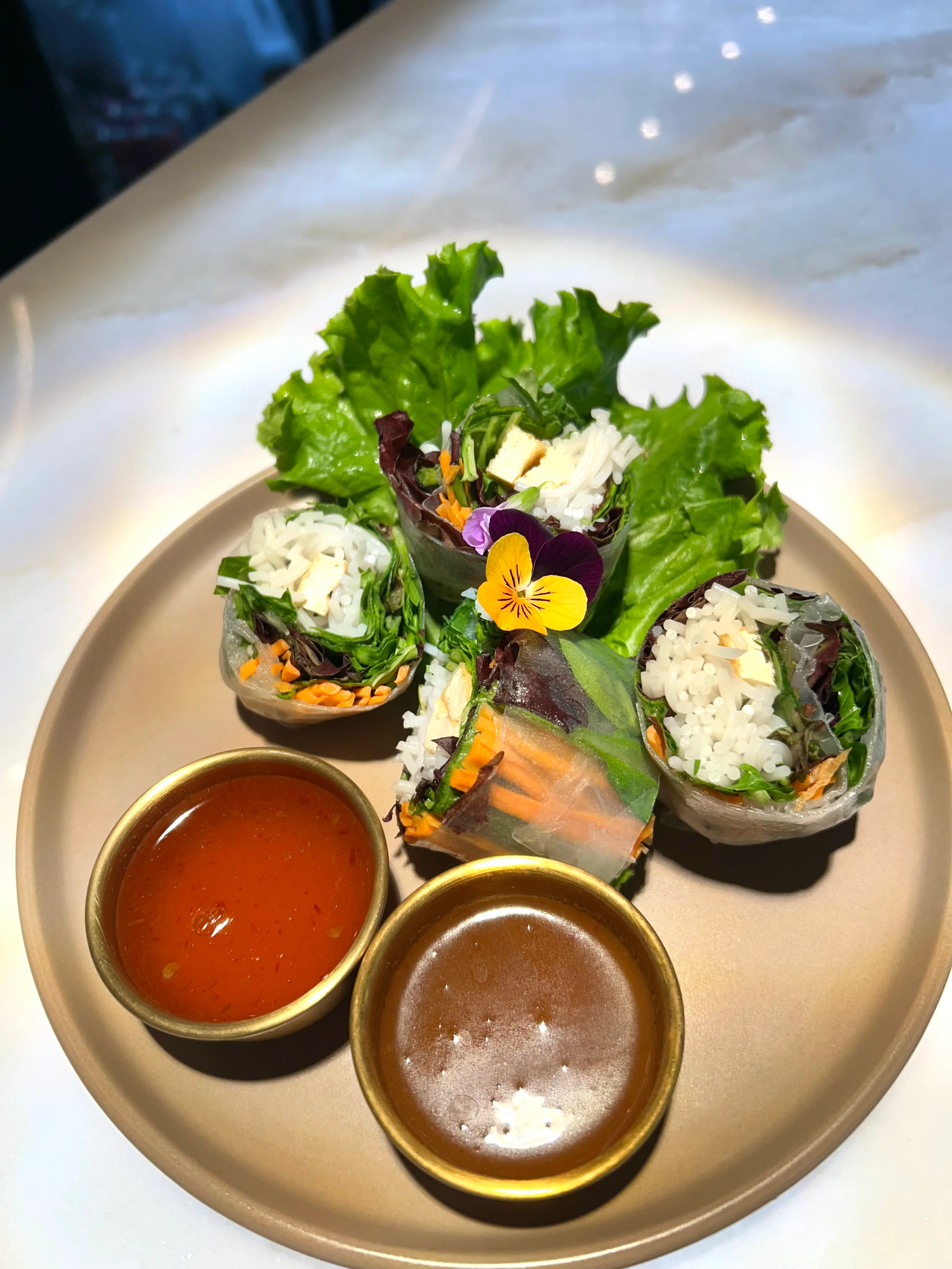 Vietnamese fresh spring rolls with dipping sauces
