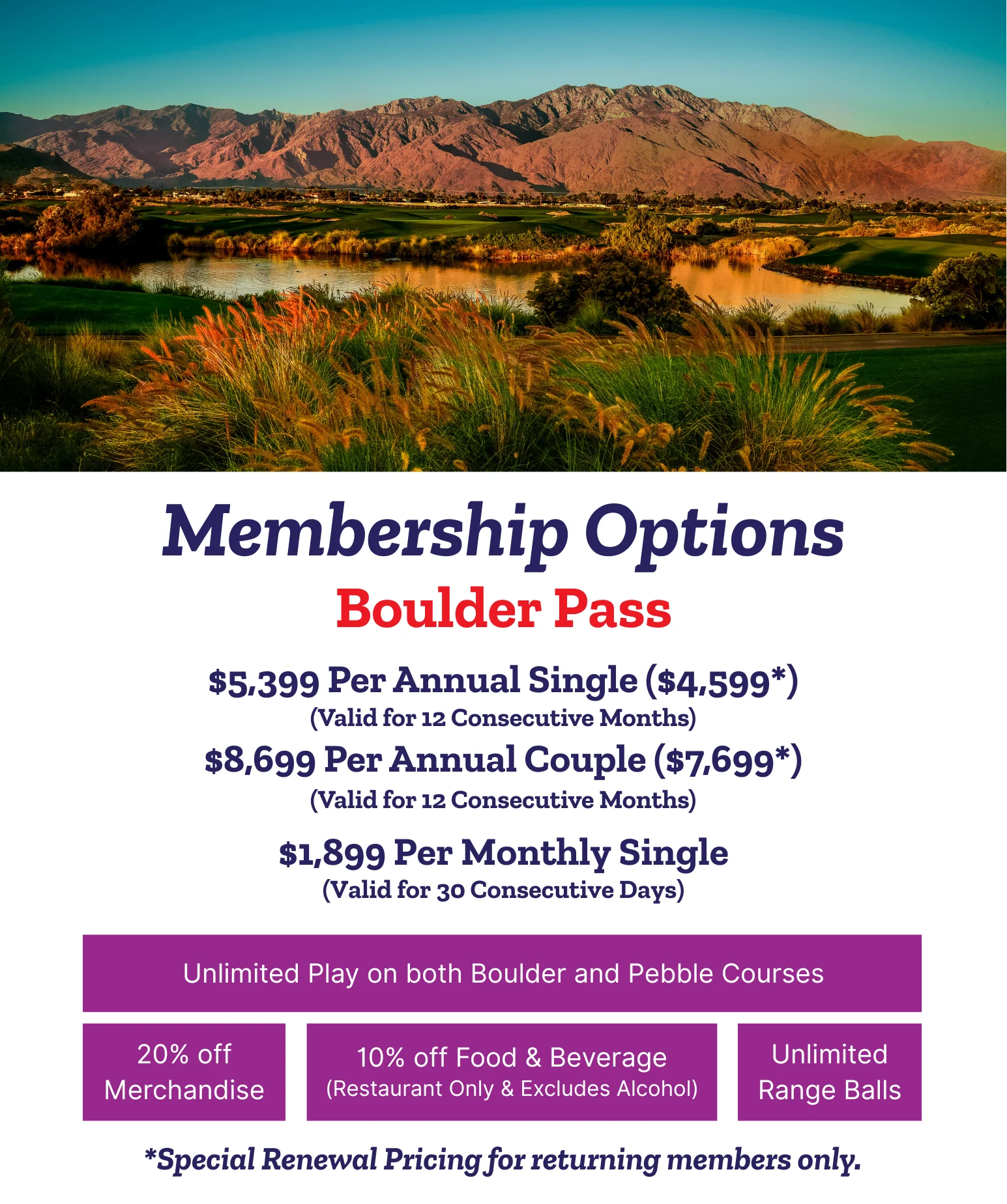 Boulder Pass membership options for golf enthusiasts