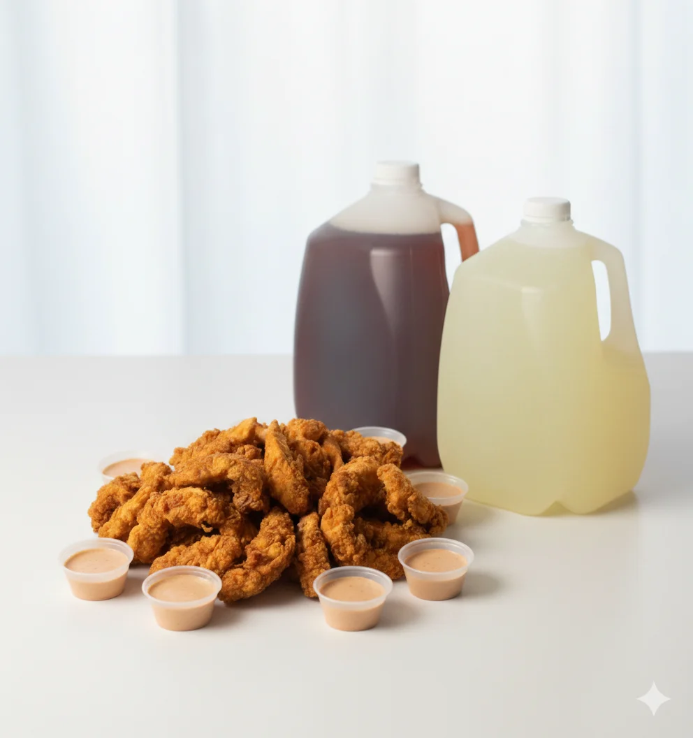 Southern fried chicken with dipping sauces