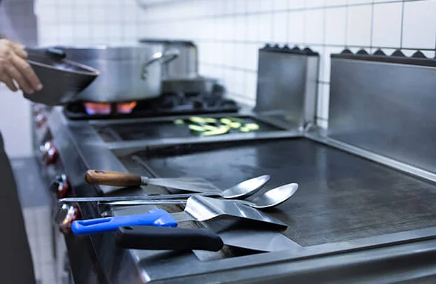 Chef preparing ingredients in a professional kitchen