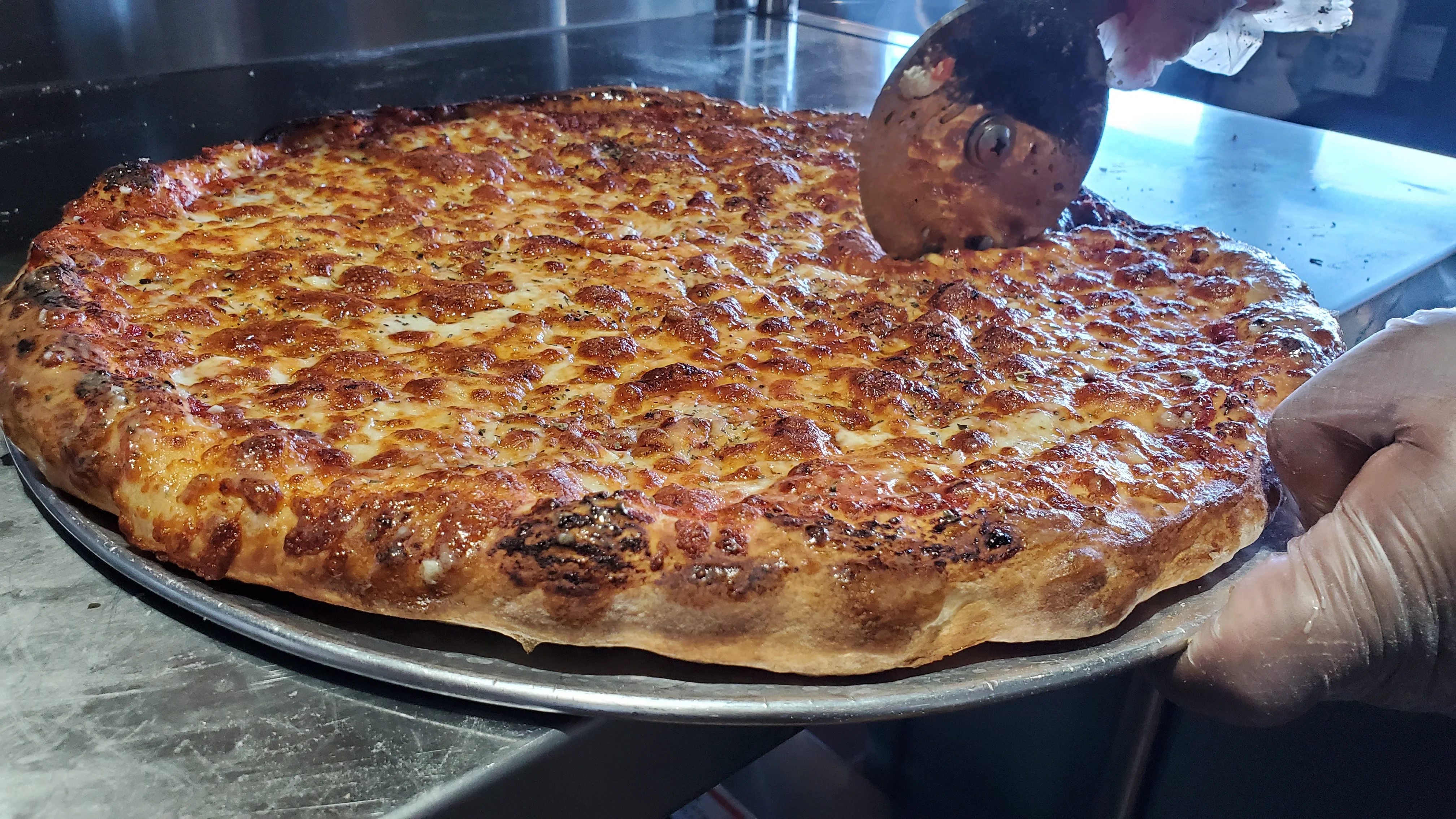 Freshly baked Margherita pizza with golden crust