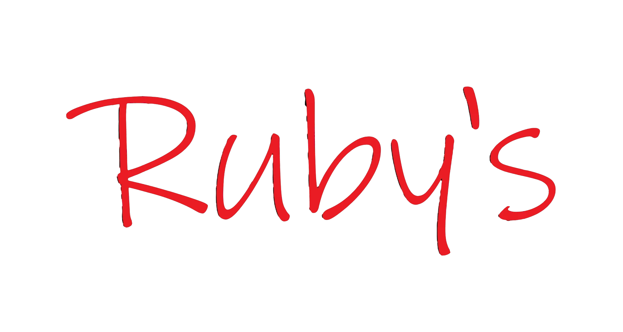Logo of Ruby's restaurant in bold red letters