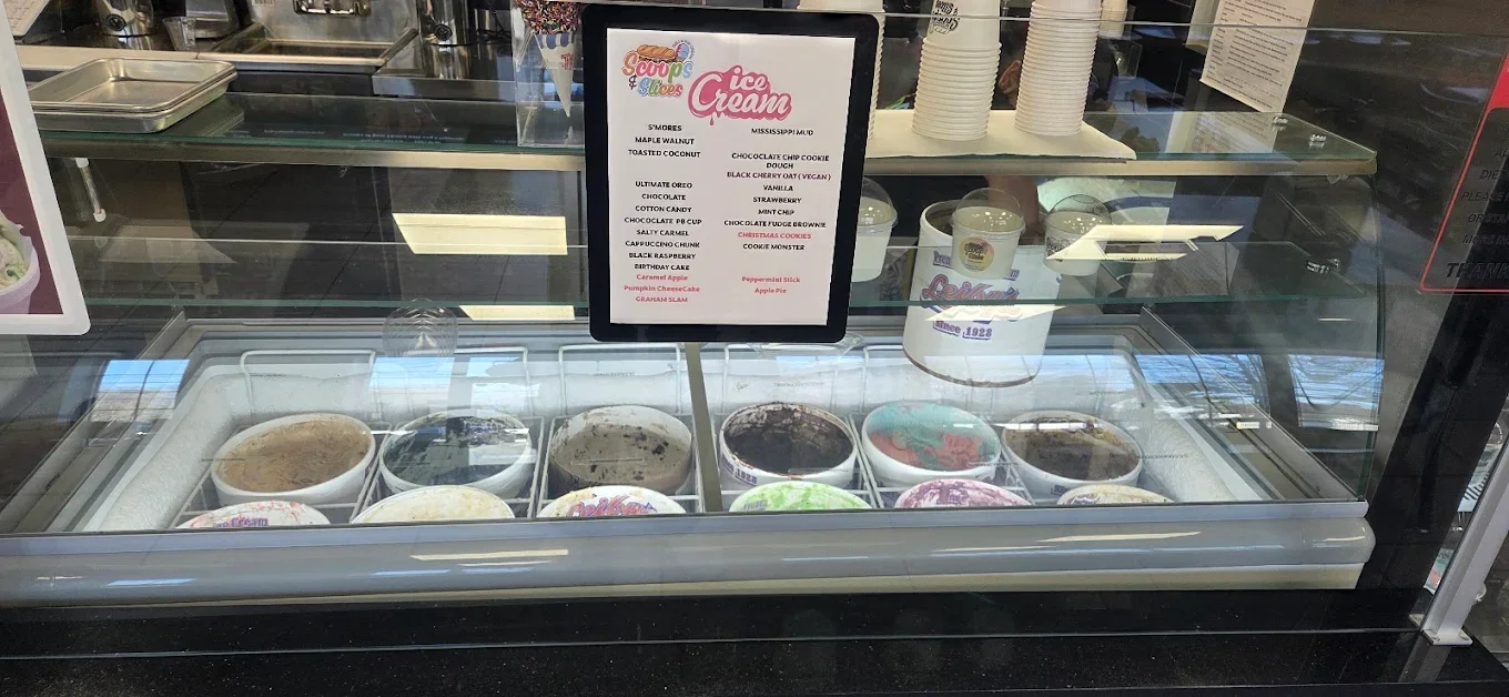 Variety of ice cream flavors in a display case