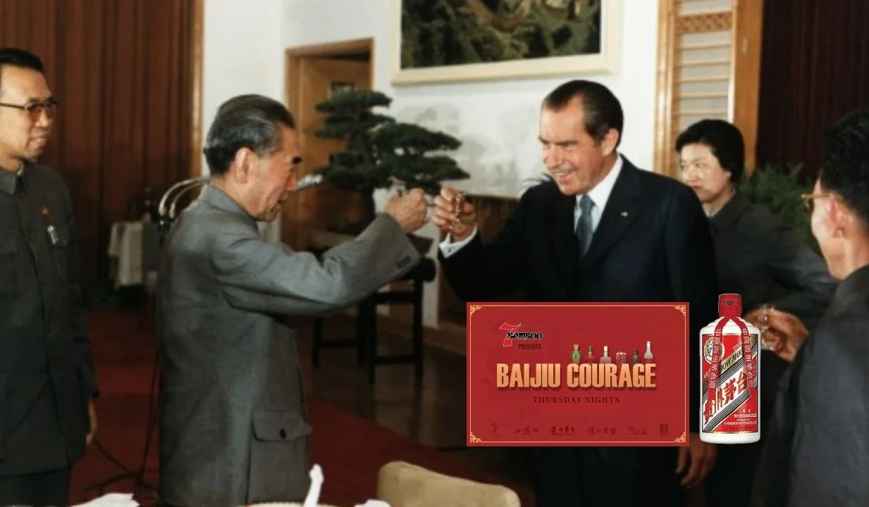 BAIJIU SHOT TAKEN BY PRESIDENT NIXON WITH CHINA'S PRESIDENT WITH MOUTAI