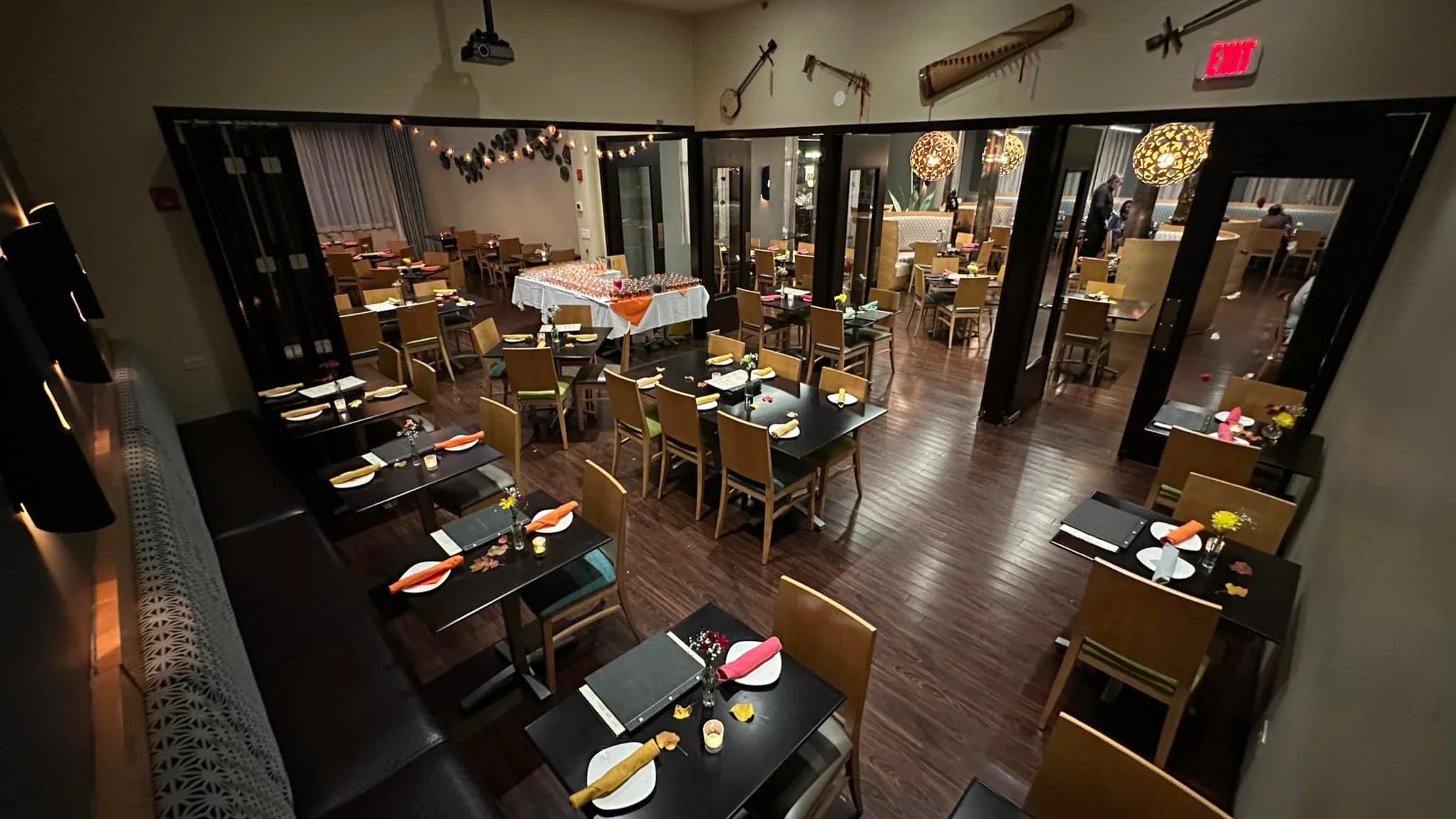 Aerial view of Music Room and Lotus Room prior to Fall Martini Tasting Event.