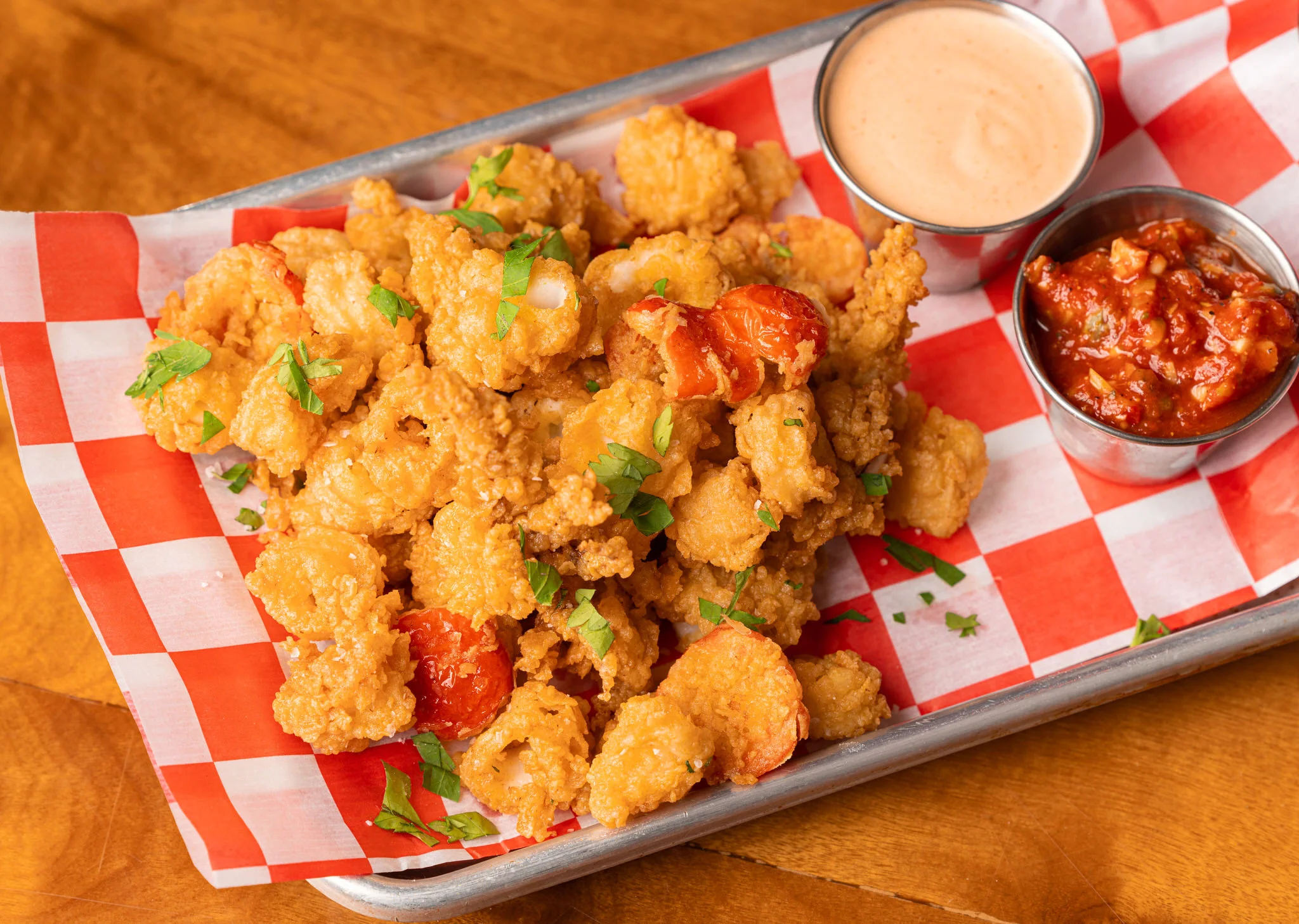 Crispy fried calamari with dipping sauces