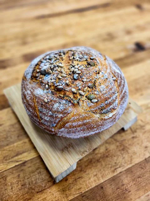 Artisan sourdough bread topped with seeds
