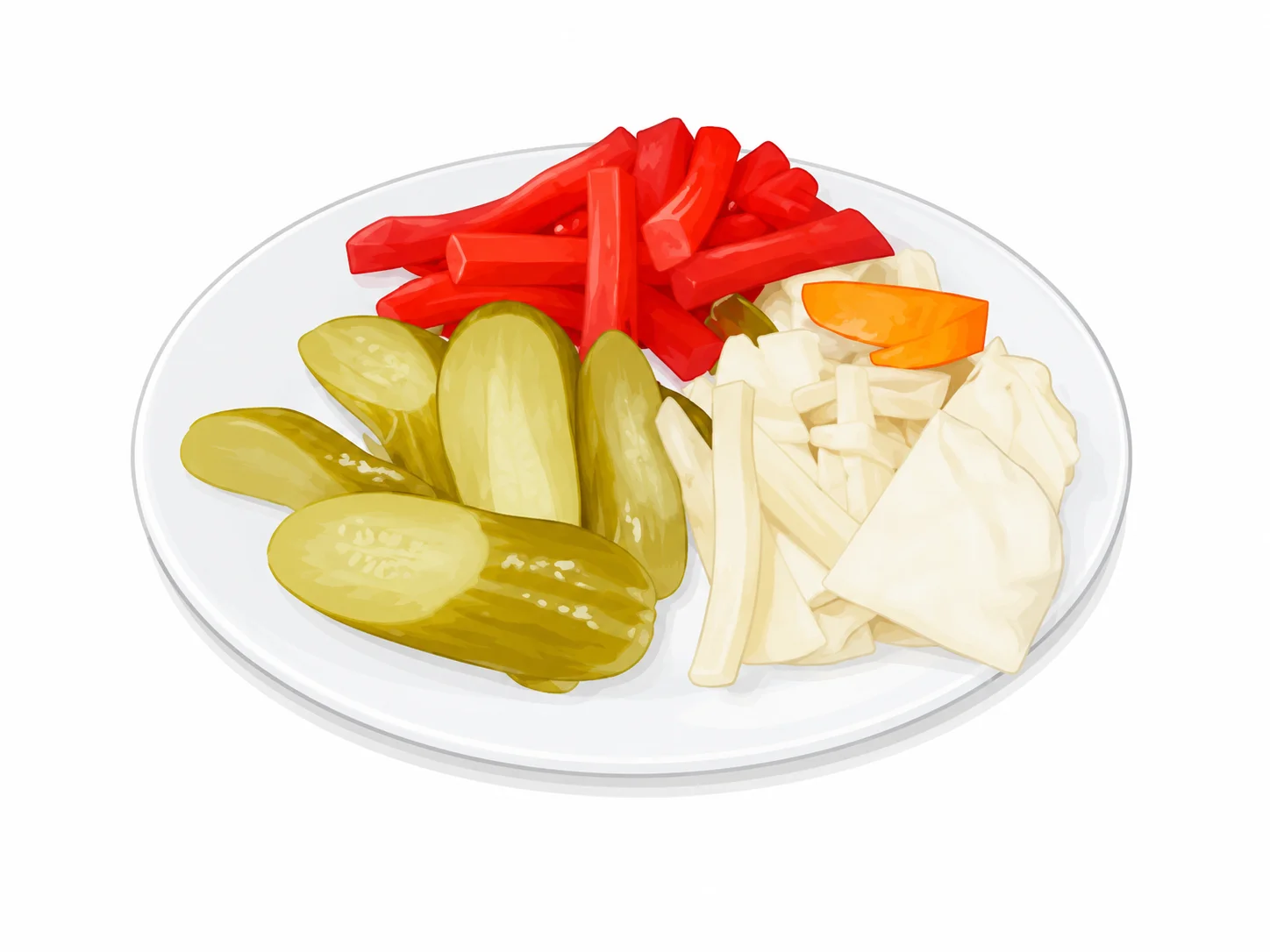 Assorted pickled vegetables on a white plate
