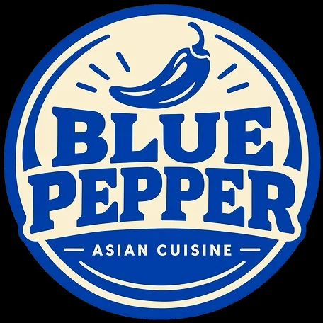 Blue Pepper Asian Cuisine restaurant logo with chili pepper illustration