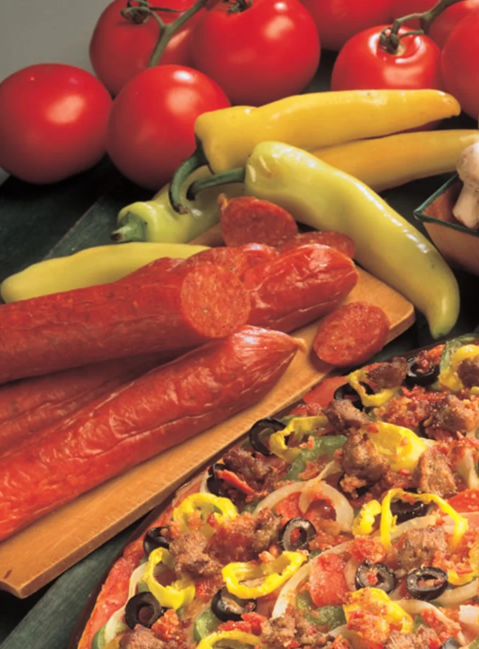 Loaded pepperoni pizza with fresh toppings