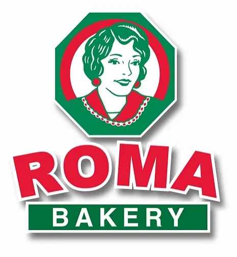 Logo of Roma Bakery featuring a vintage woman illustration