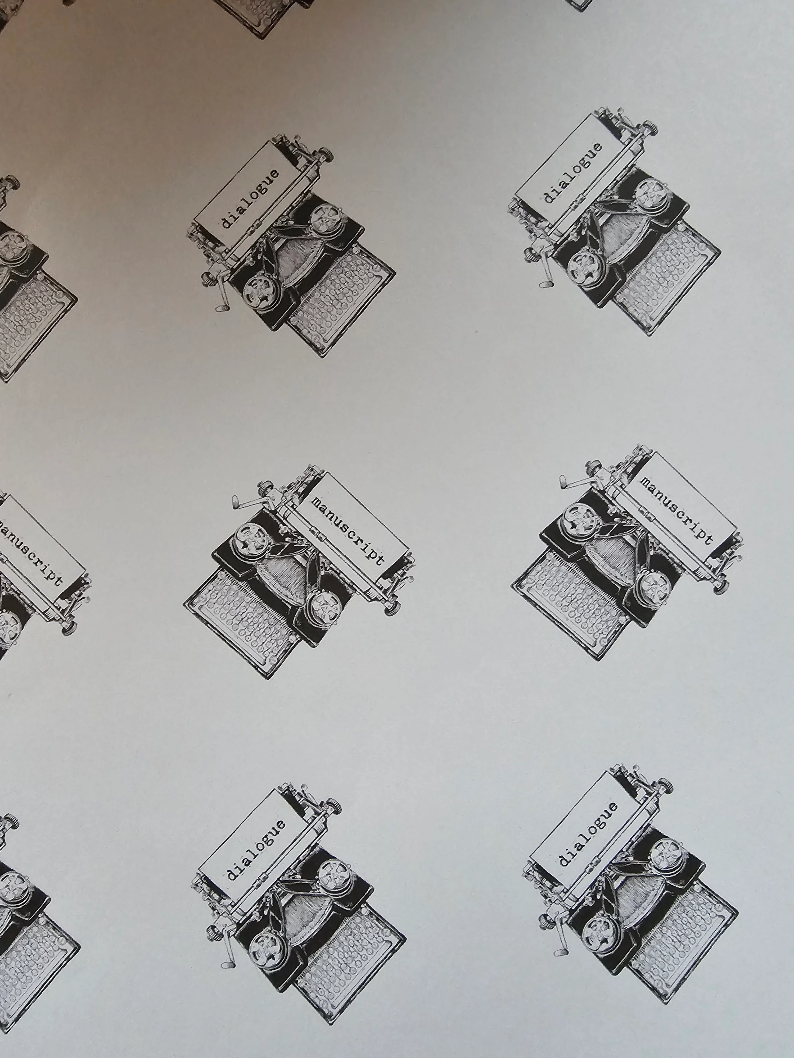 Vintage typewriter pattern with dialogue and manuscript text
