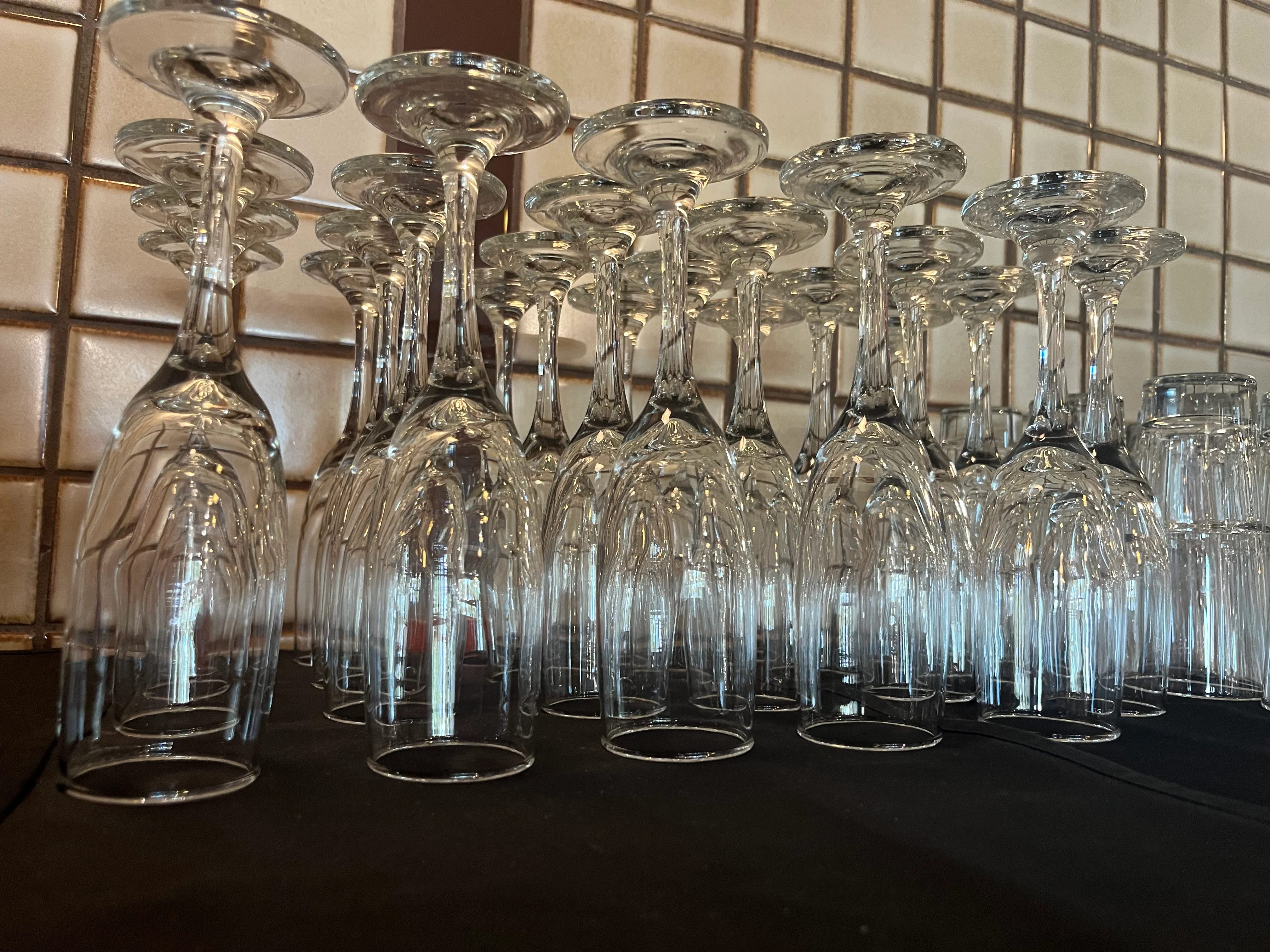 Elegant wine glasses arranged for dining