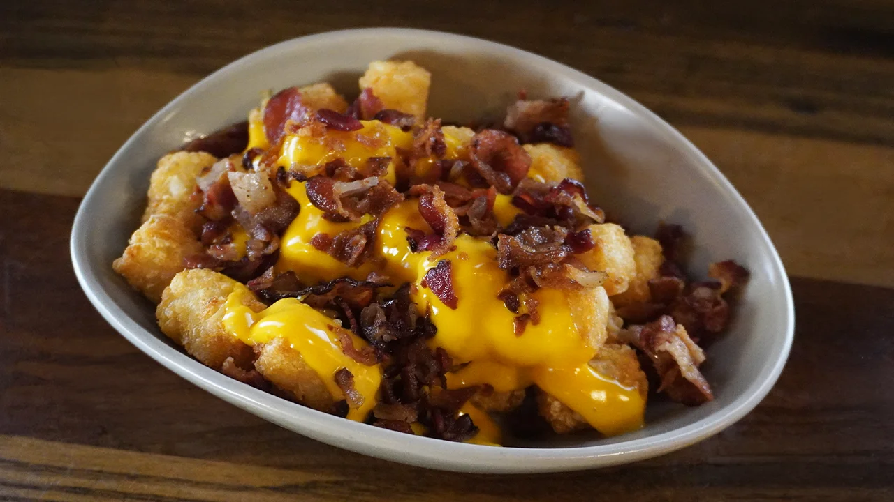 Loaded tater tots with cheese and bacon