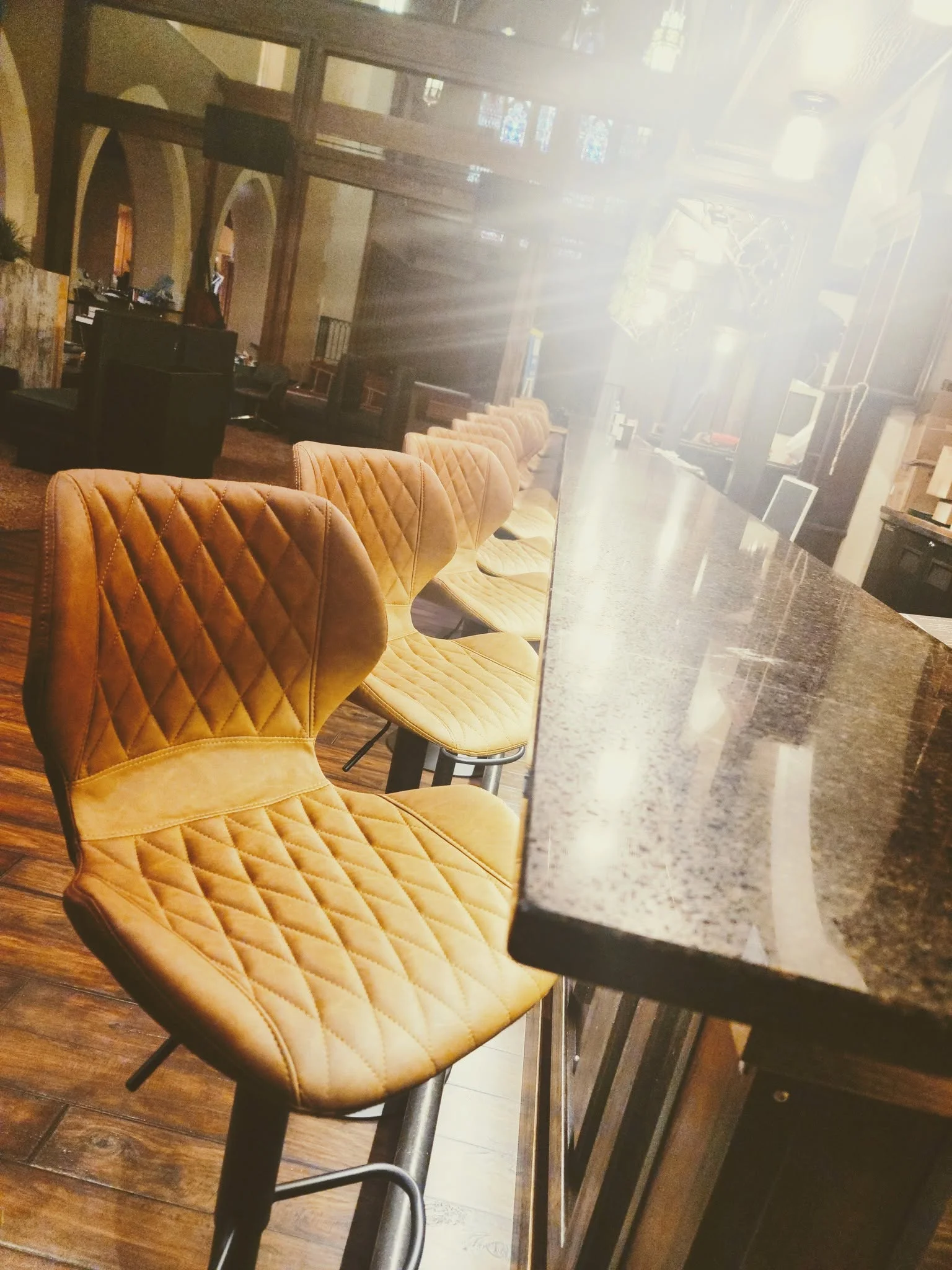 Stylish bar seating in a modern restaurant interior