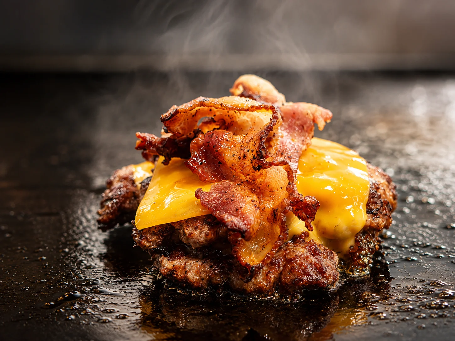 Juicy cheeseburger with crispy bacon