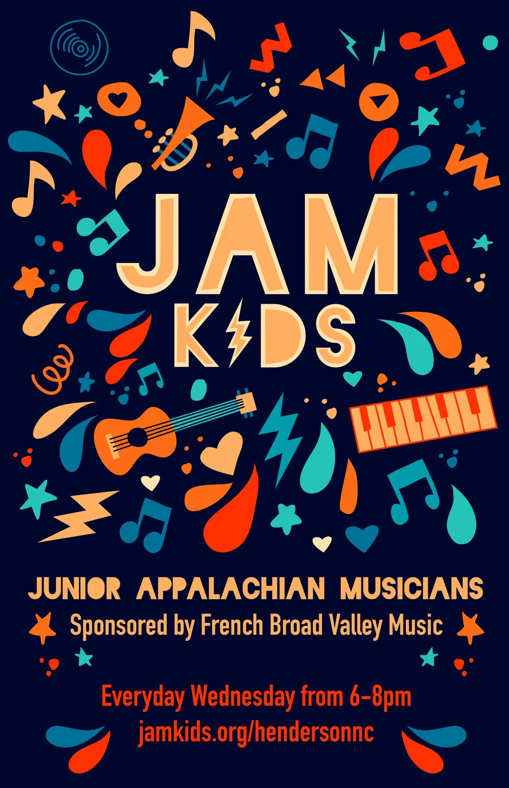 Colorful poster for Junior Appalachian Musicians event