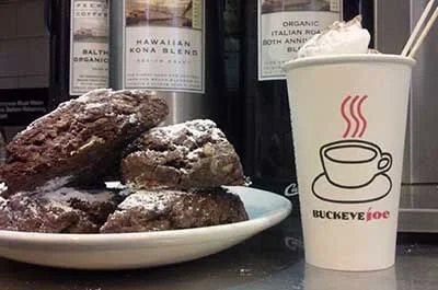 chocolate scones and Coffee with whipped cream