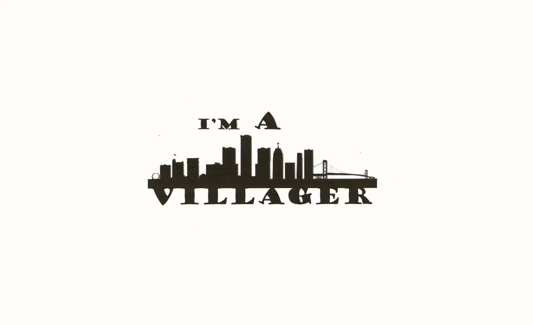 Silhouette of a city skyline with the text 'I'm A Villager'