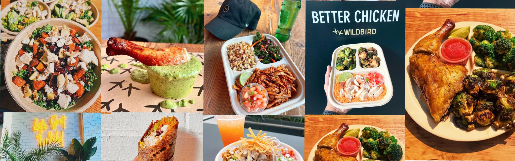 Variety of grilled chicken dishes with sides in a vibrant restaurant setting