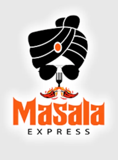 A logo featuring a stylized turban and fork, with the text 'Masala Express' prominently displayed.