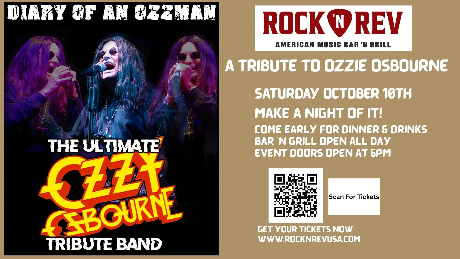 Rock music tribute event poster for an American bar and grill