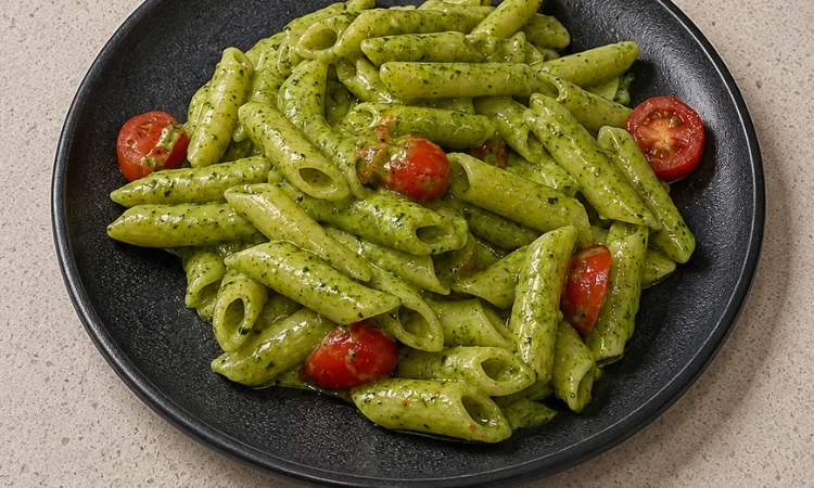 Cucina pesto pasta paired with red wine