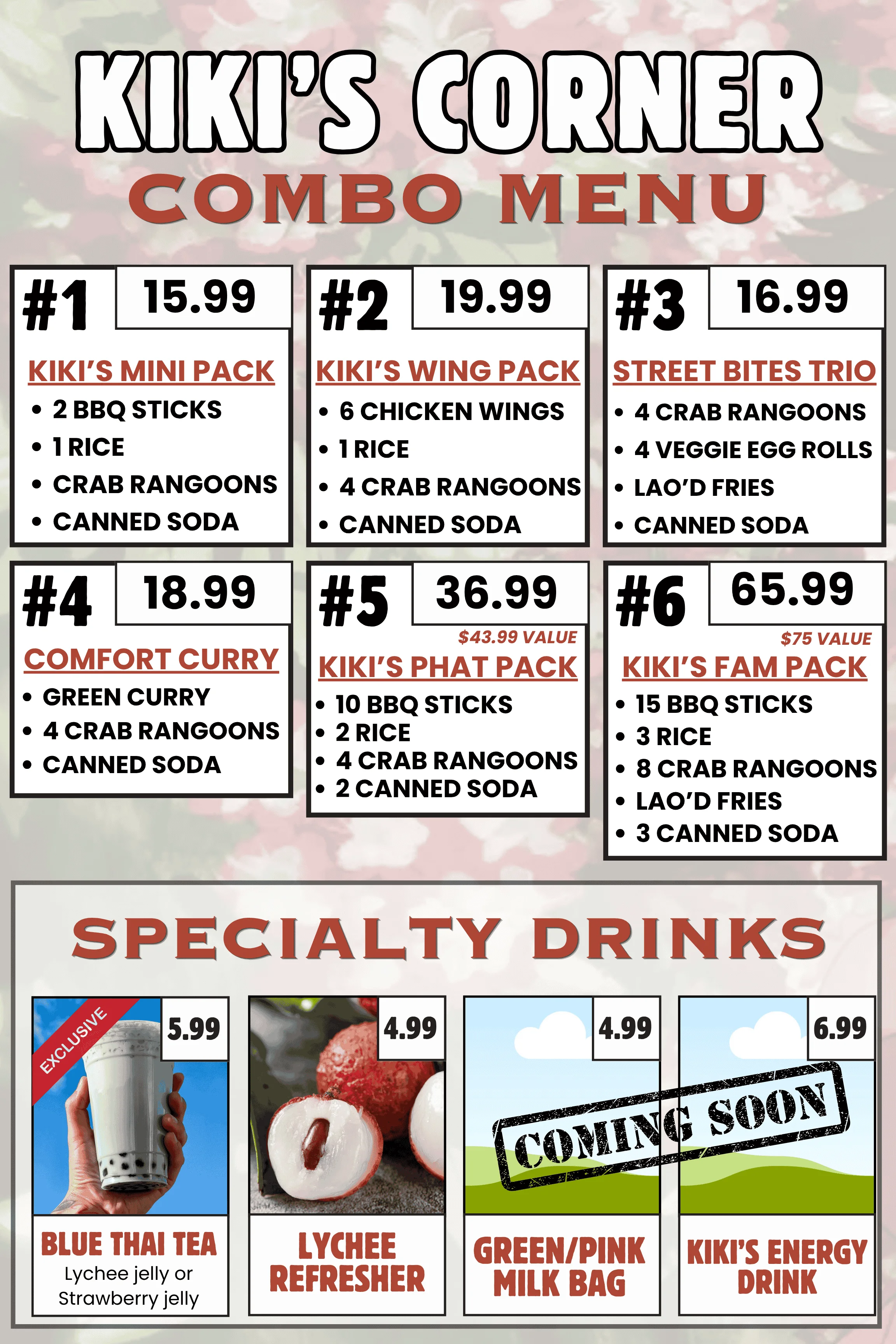 Combo deals menu showcasing various meal options for customers.