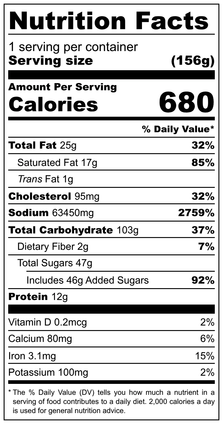 Nutrition facts label for a food product