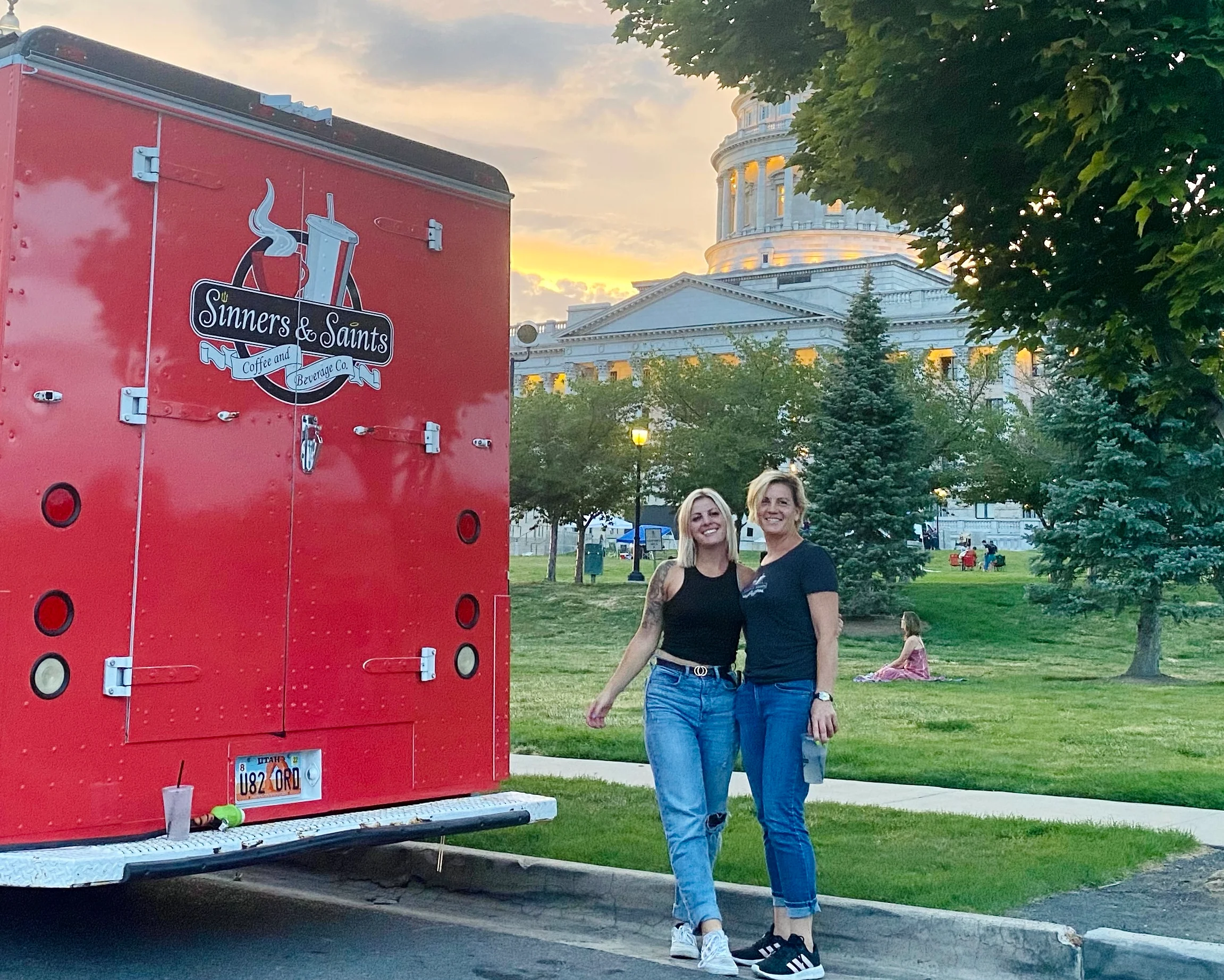Sinners & Saints coffee truck at sunset