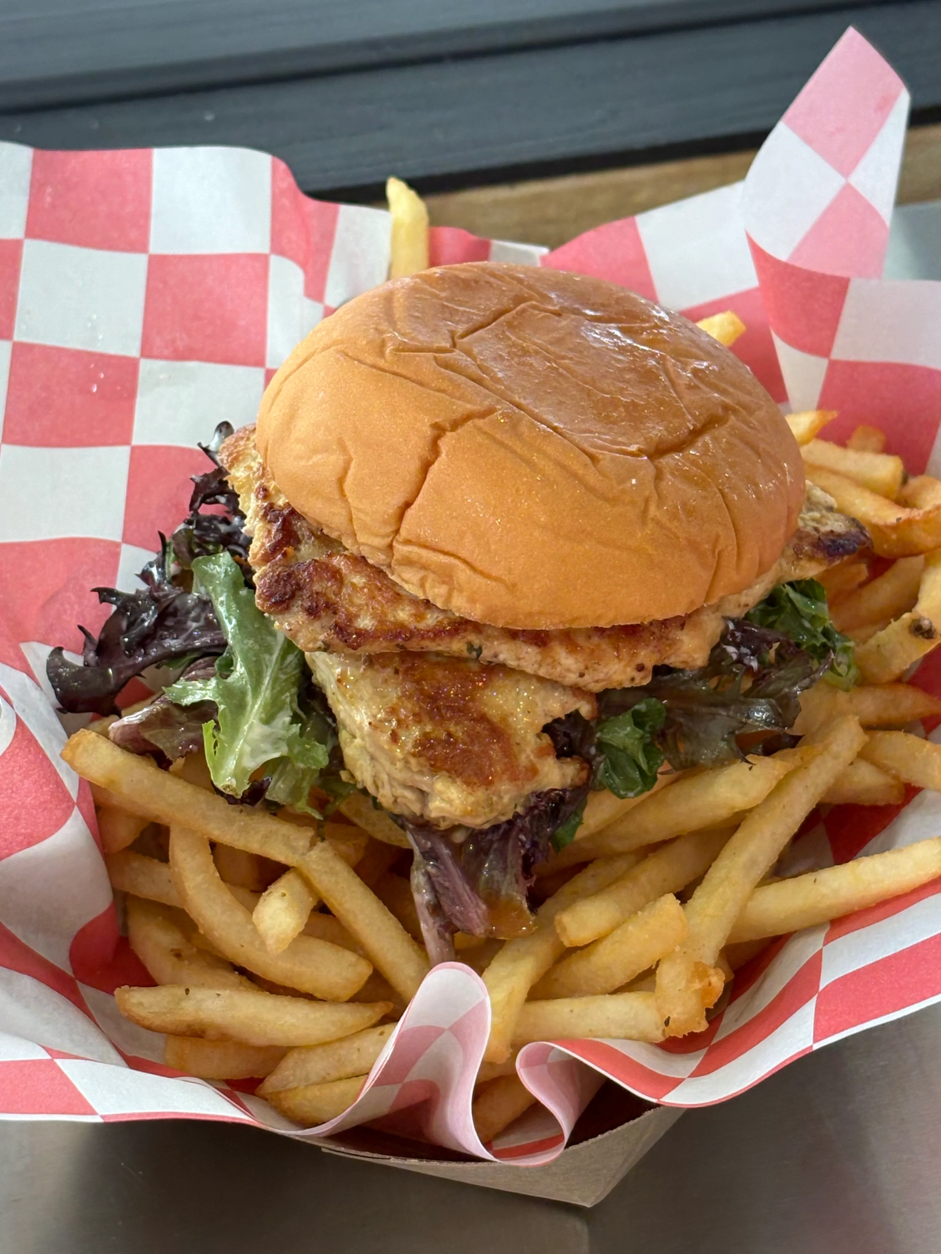 Grilled chicken sandwich with fries